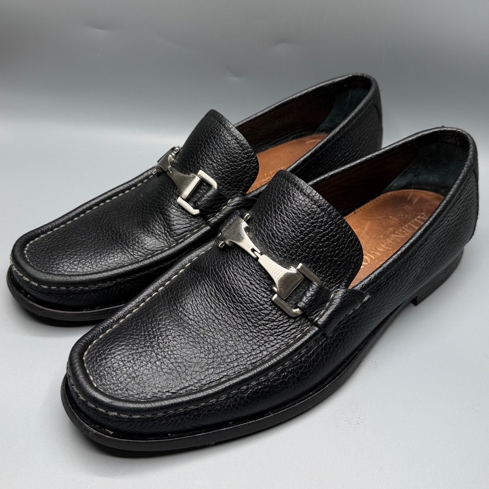 Allen Edmonds Mens 10 D Black Pebbled Leather Horse Bit Slip On Loafers Shoes